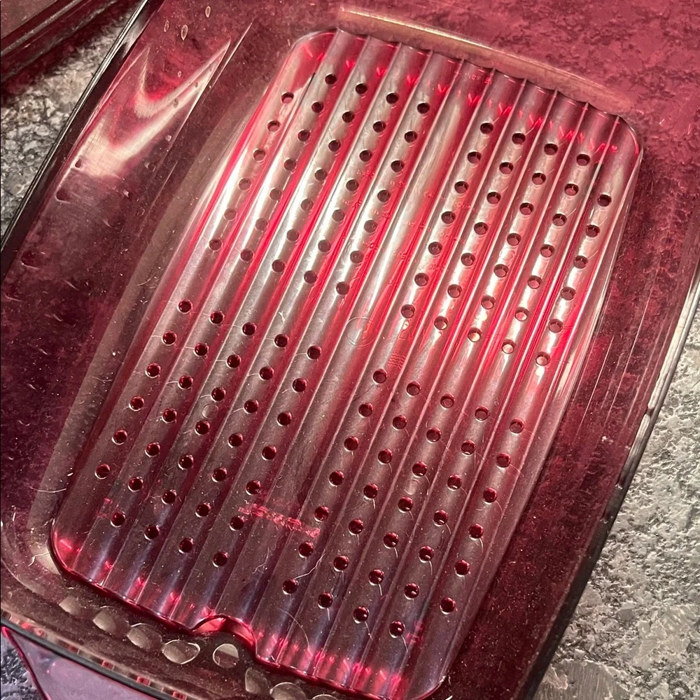Vintage Tupperware Ruby Red Microwave Dish with tray 3 piece